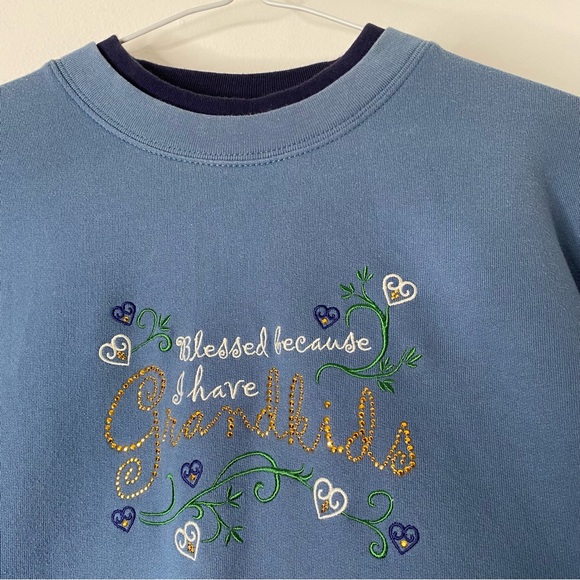 Embroidered Vintage Blue Grandma Sweatshirt - Picture 3 of 5